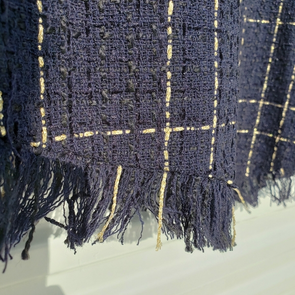 Onebuye Tweed Asymmetrical Sleeveless Raw Hem Blue Plaid Dress - Picture 13 of 14